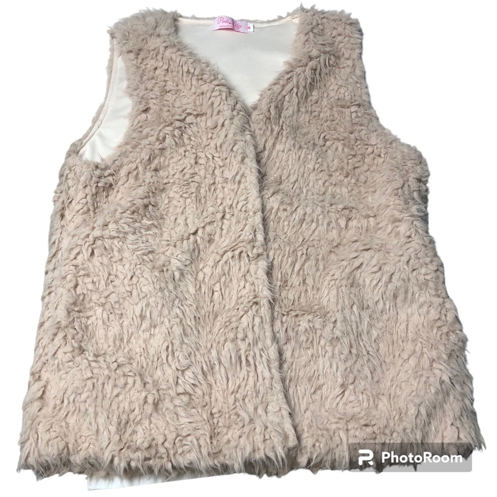 NWT Faux Fur Fluffy Vest Medium Tan Pink Lily Sleeveless Vest with Pockets Fuzzy